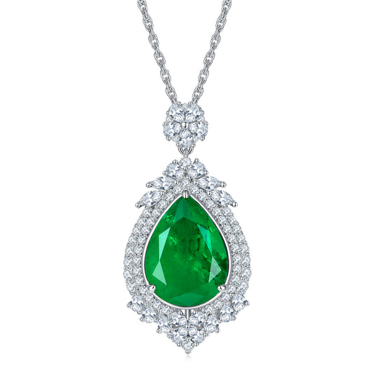 Gorgeous Halo Water Drop Green Zircon Necklace