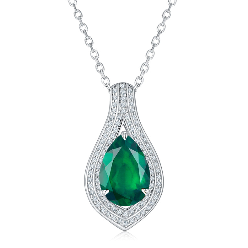 Stylish Halo 9.0 Carat Pear Shape Lab Created Emerald Necklace