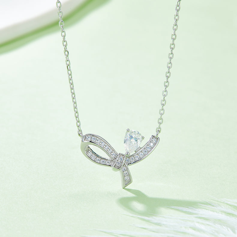 Bowknot Water Drop Moissanite Necklace