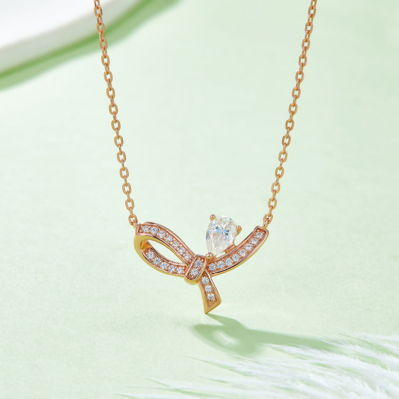 Bowknot Water Drop Moissanite Necklace