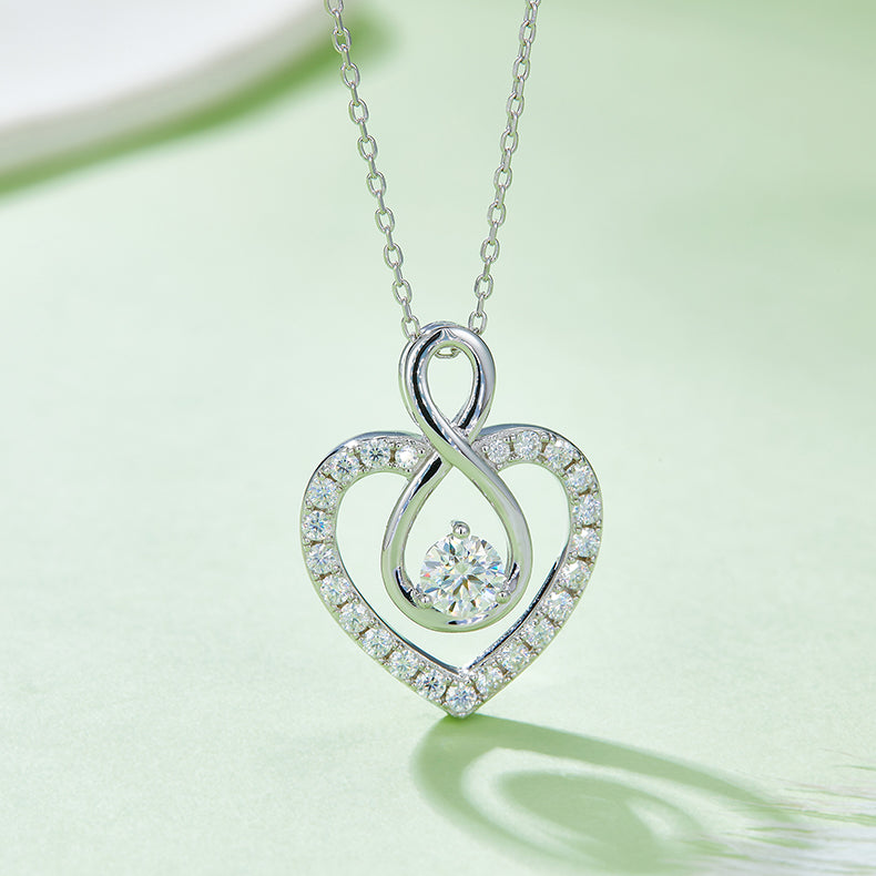 0.5 Carat Round Cut Moissanite Infinite Love Sterling Silver Necklace