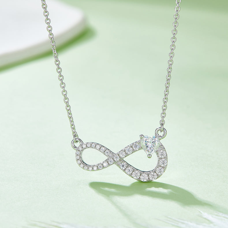 0.5 Carat Heart Shape Moissanite Infinite Symbol Pendant Sterling Silver Necklace