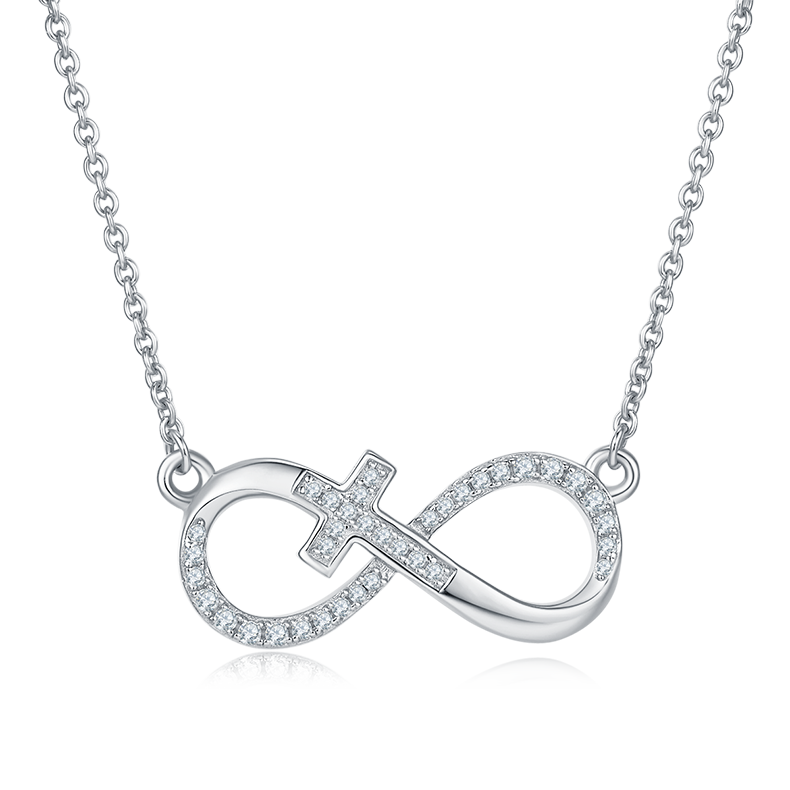 Moissanite Cross Infinite Symbol Pendant Sterling Silver Necklace