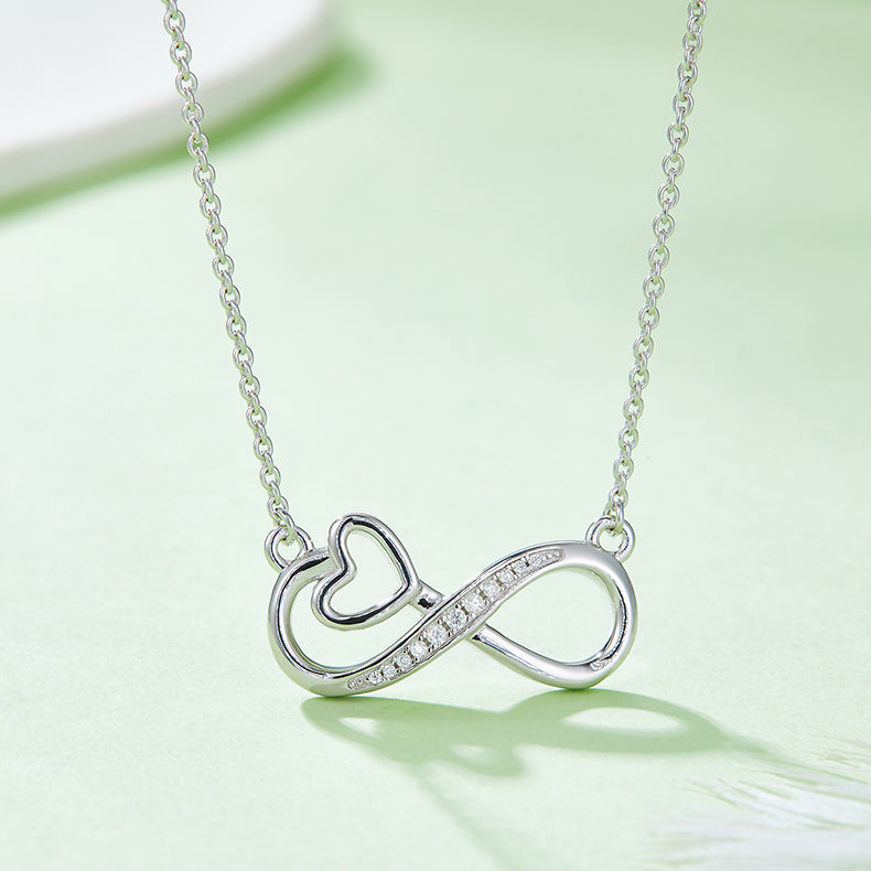 Hollow Heart Infinite Symbol Pendant Moissanite Sterling Silver Necklace