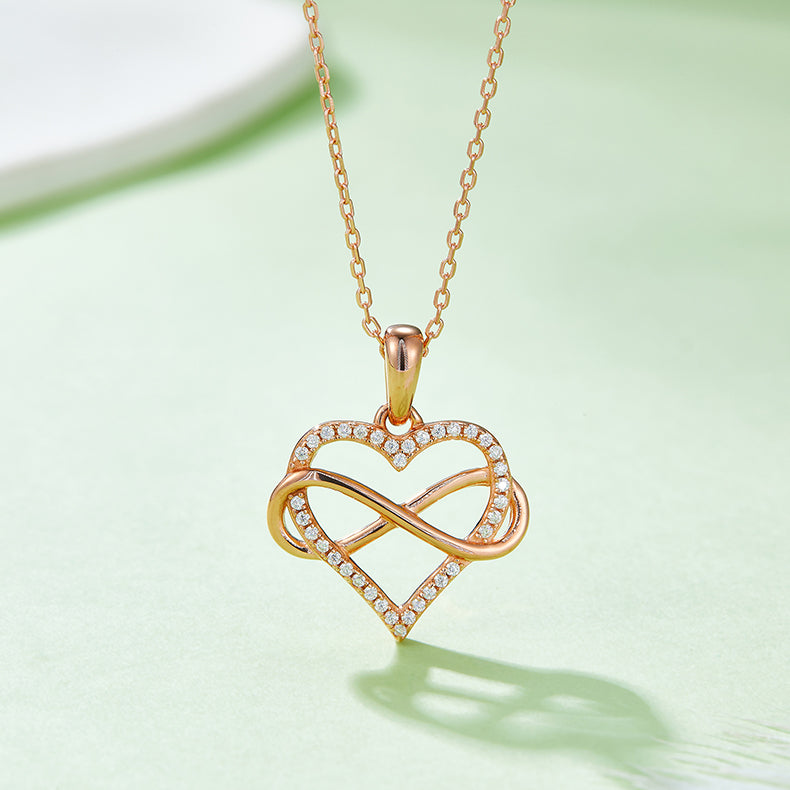 Infinite Symbol Wrapped Heart Shape Pendant Moissanite Sterling Silver Necklace