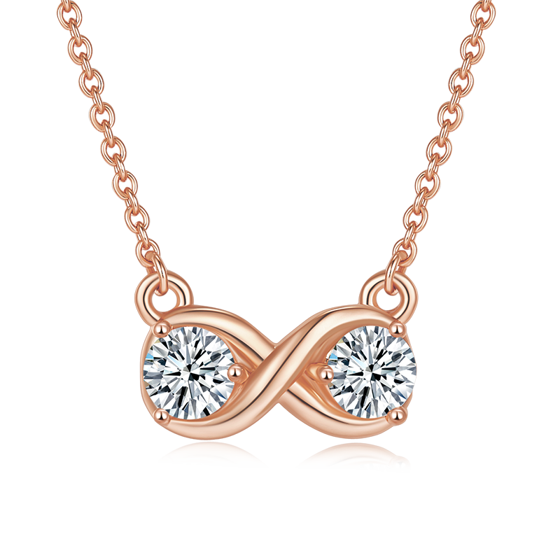 Double Round Cut Moissanite Infinite Symbol Pendant Sterling Silver Necklace