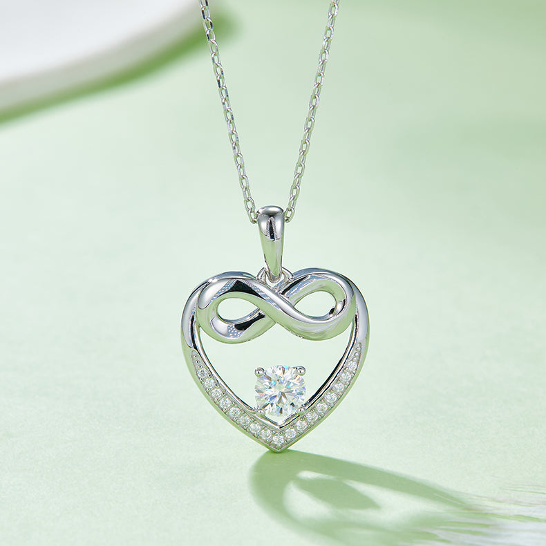 0.5 Carat Round Cut Moissanite Infinite Heart Sterling Silver Necklace
