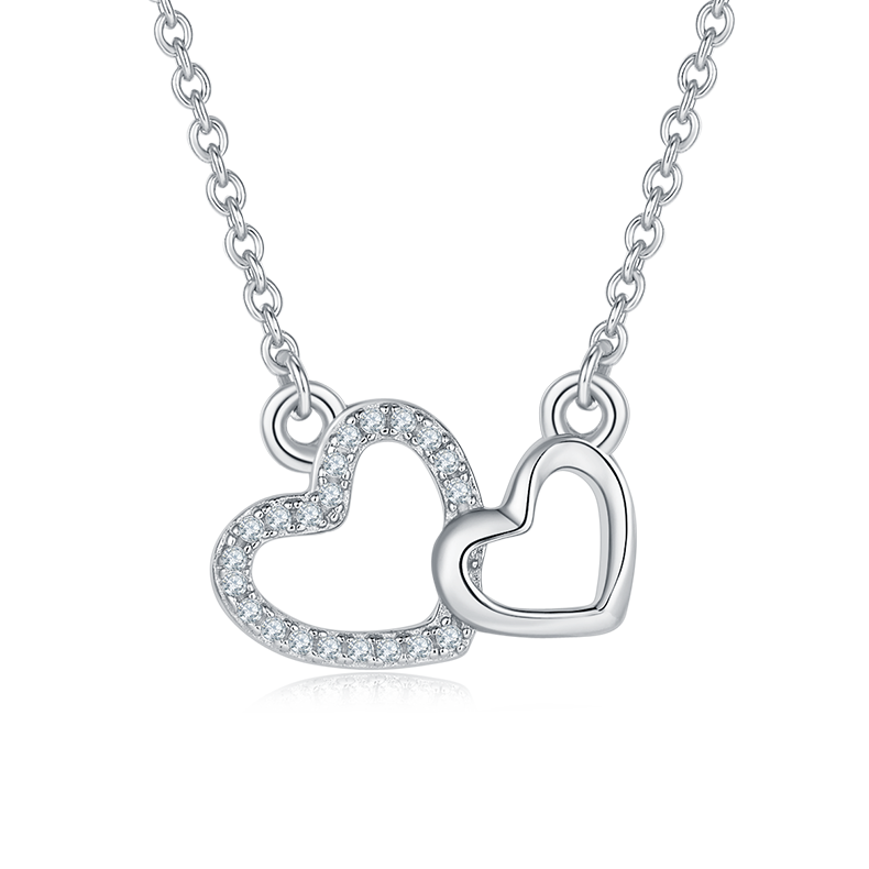 Double Heart Pendant Moissanite Sterling Silver Necklace
