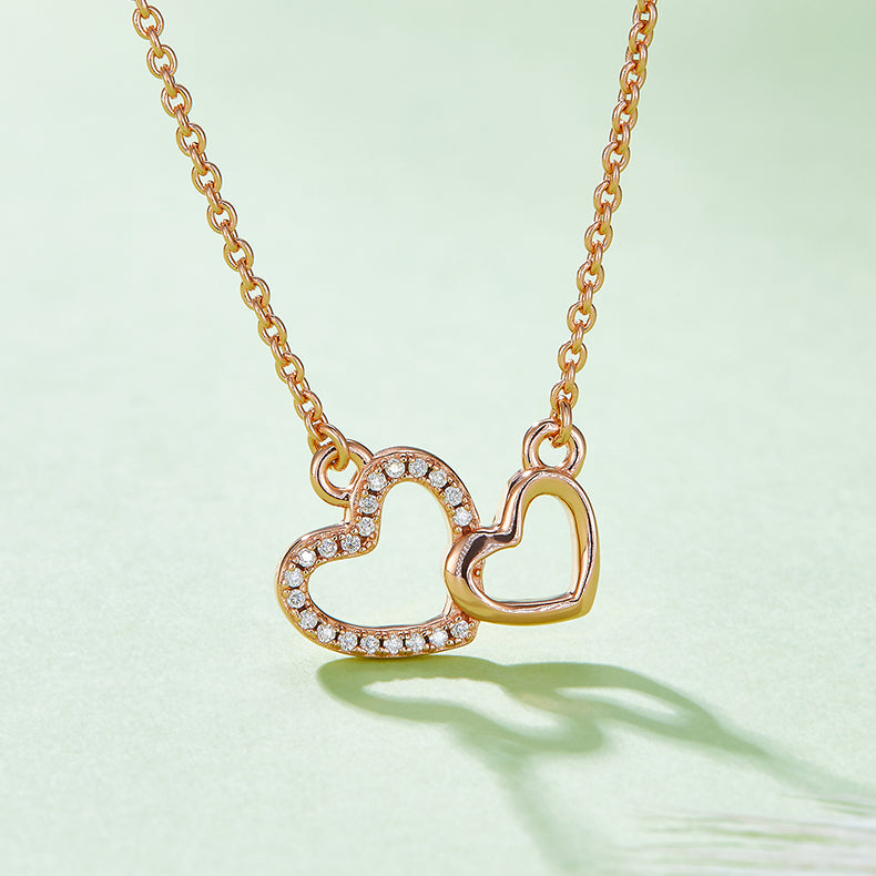 Double Heart Pendant Moissanite Sterling Silver Necklace