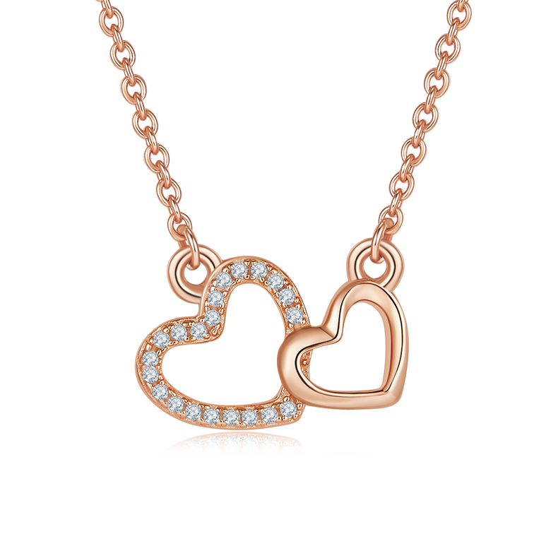 Double Heart Pendant Moissanite Sterling Silver Necklace