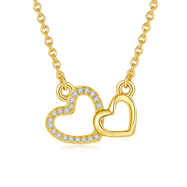 Double Heart Pendant Moissanite Sterling Silver Necklace