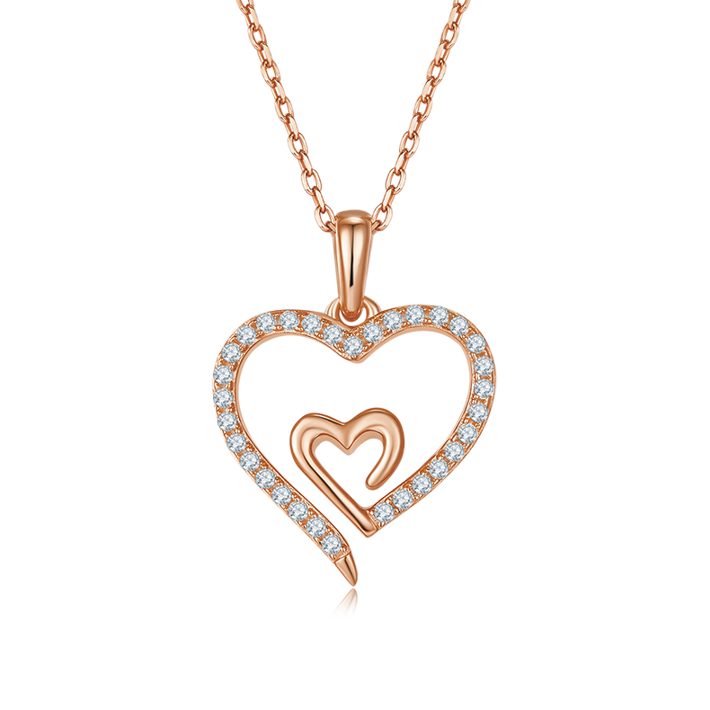 Heart in Heart Shape Pendant Moissanite Sterling Silver Necklace