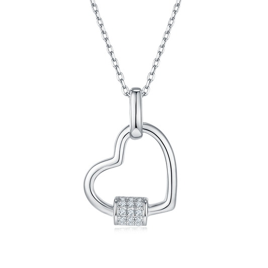 Heart Shape Lock Pendant Moissanite Sterling Silver Necklace
