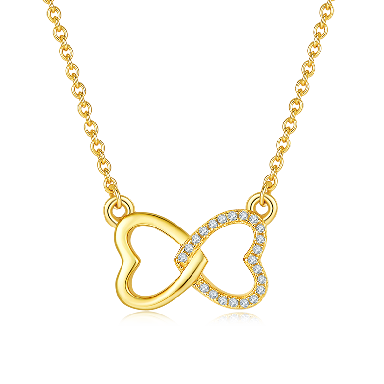 Interlocking Double Heart Pendant Moissanite Sterling Silver Necklace