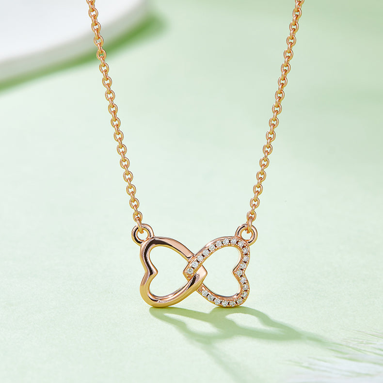 Interlocking Double Heart Pendant Moissanite Sterling Silver Necklace