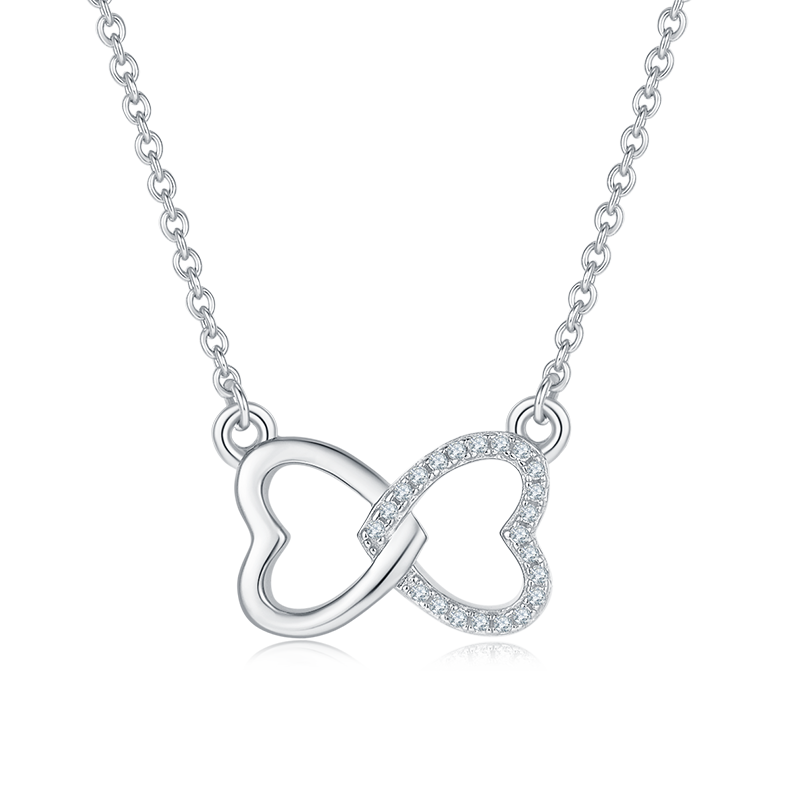 Interlocking Double Heart Pendant Moissanite Sterling Silver Necklace