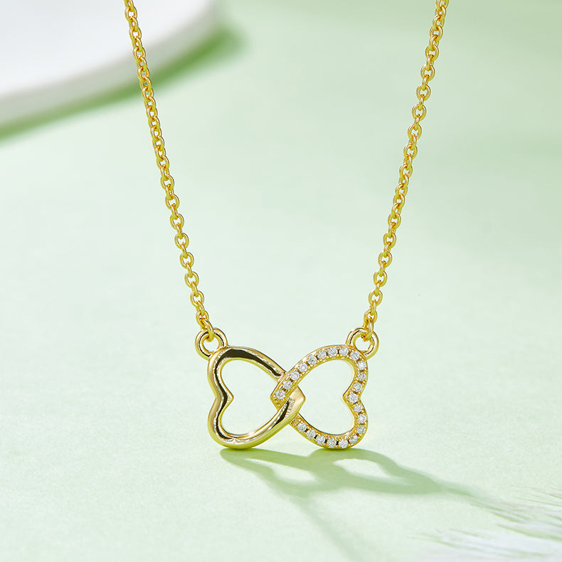 Interlocking Double Heart Pendant Moissanite Sterling Silver Necklace