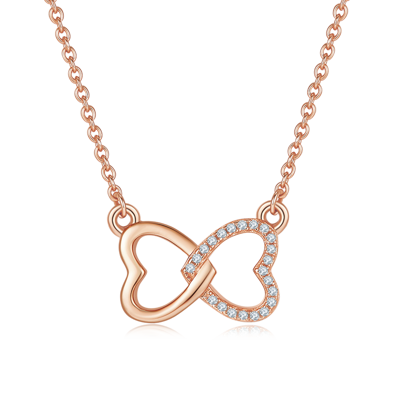 Interlocking Double Heart Pendant Moissanite Sterling Silver Necklace