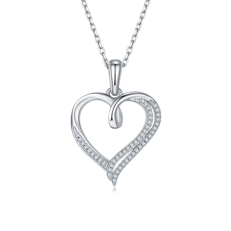Half Double Layer Heart Shape Pendant Moissanite Sterling Silver Necklace