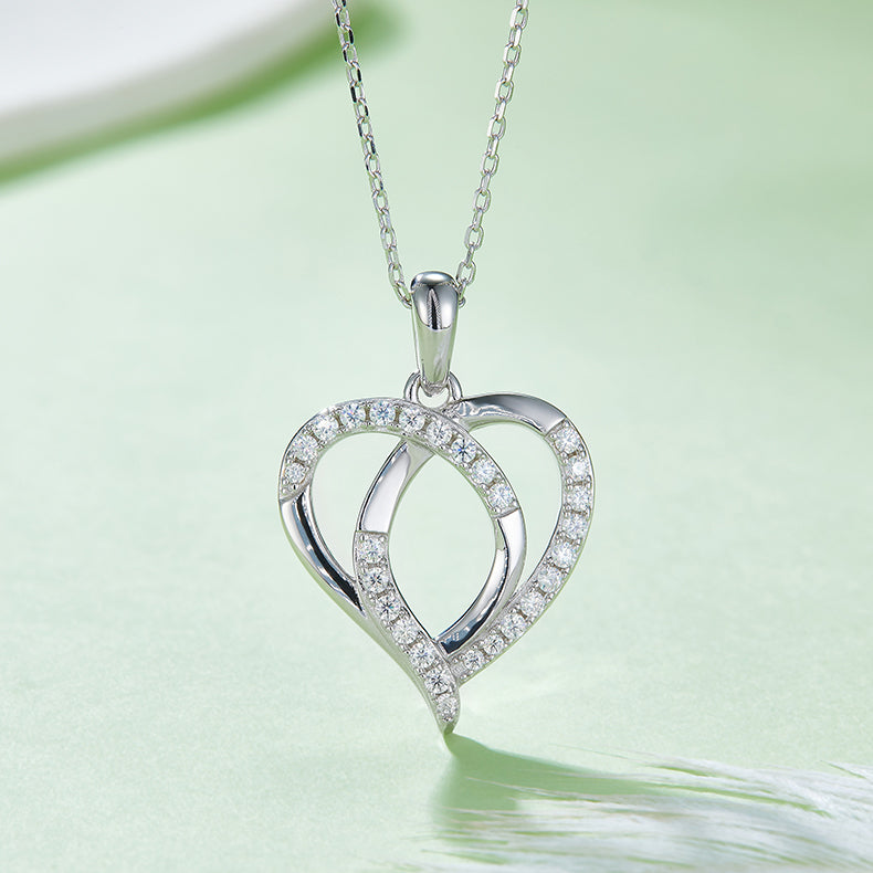 Interlaced Heart Shape Pendant Moissanite Sterling Silver Necklace