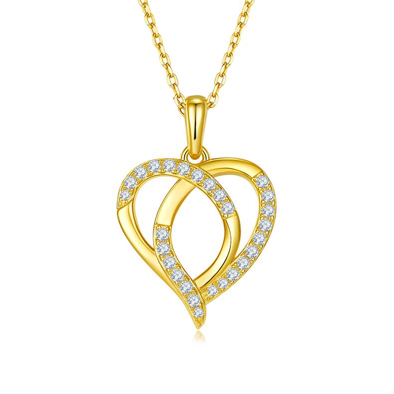 Interlaced Heart Shape Pendant Moissanite Sterling Silver Necklace