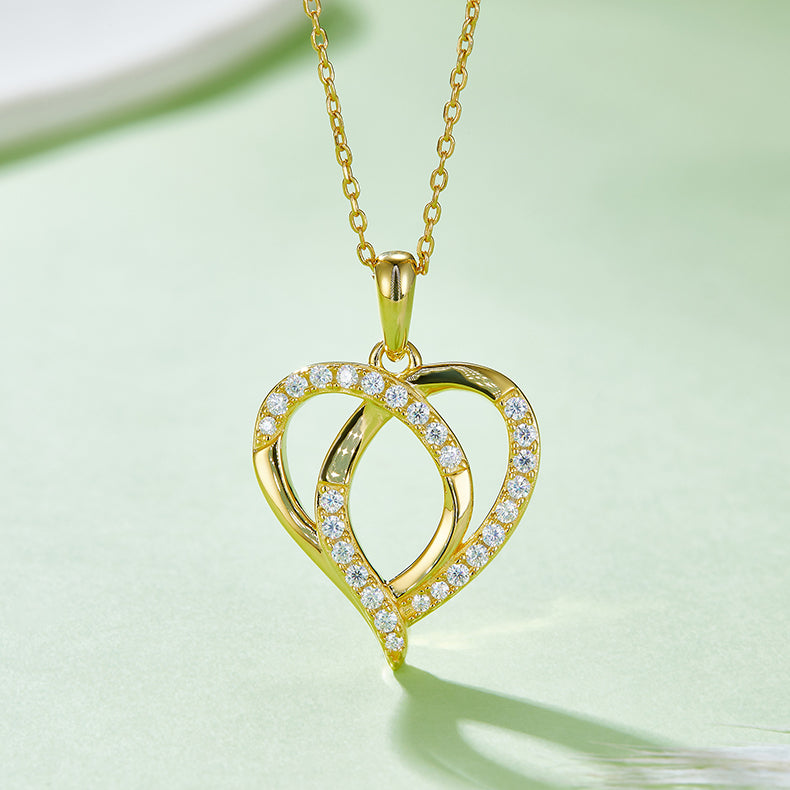 Interlaced Heart Shape Pendant Moissanite Sterling Silver Necklace