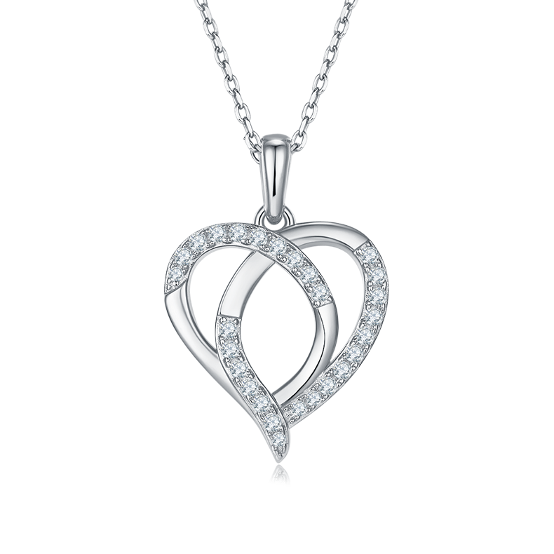 Interlaced Heart Shape Pendant Moissanite Sterling Silver Necklace