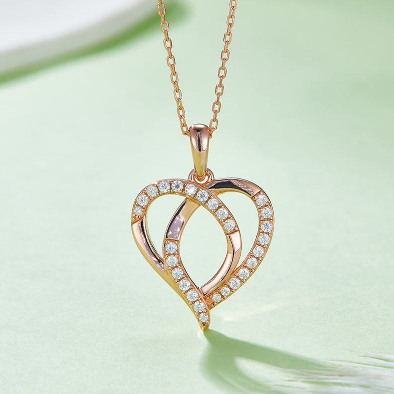 Interlaced Heart Shape Pendant Moissanite Sterling Silver Necklace
