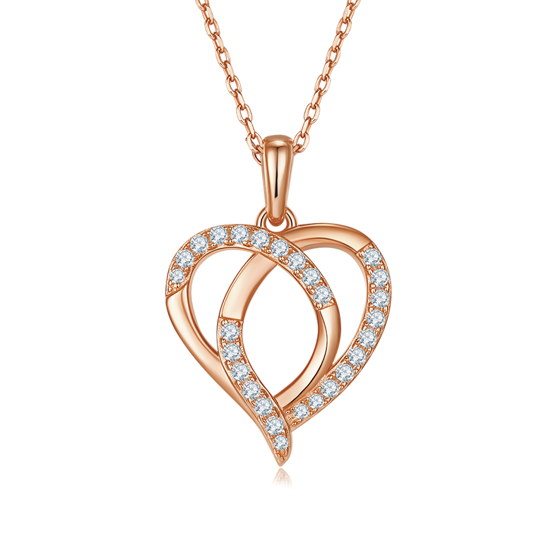 Interlaced Heart Shape Pendant Moissanite Sterling Silver Necklace