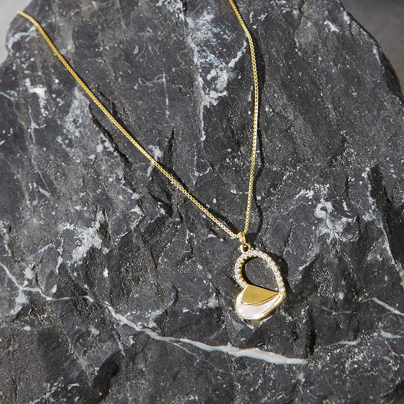 S925 Silver Plated 14K Gold Mother of Pearl Heart Chain