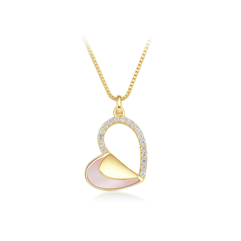 S925 Silver Plated 14K Gold Mother of Pearl Heart Chain