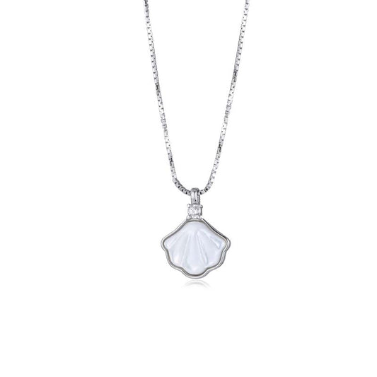 S925 Silver Plated Platinum Mother Of Pearl Shell Pendant Necklace Collarbone Chain