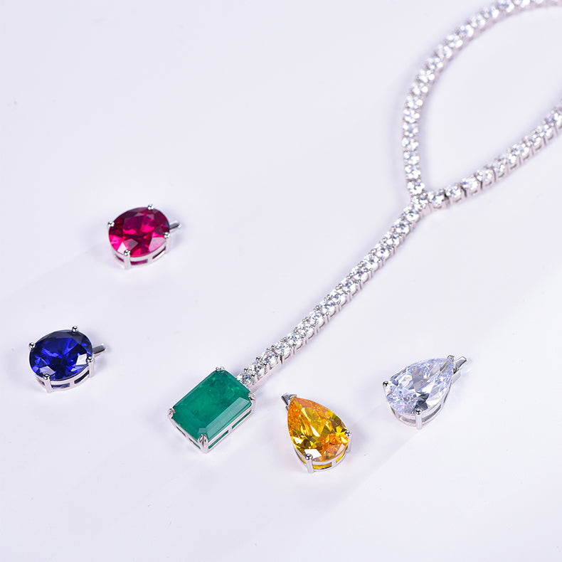Lab-Created Gemstone Pendant Moissanite Sterling Silver Necklace
