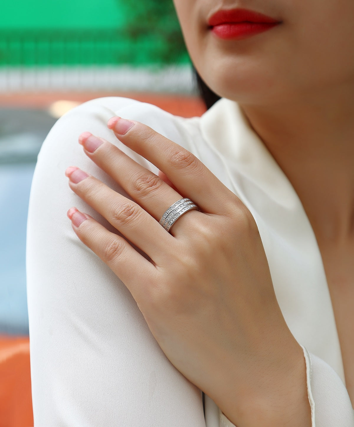 Planderful Moissanite Eternity Ring Set For Women 6.48CT Square Stones S925 Silver Plated Three Layer Glamorous Design