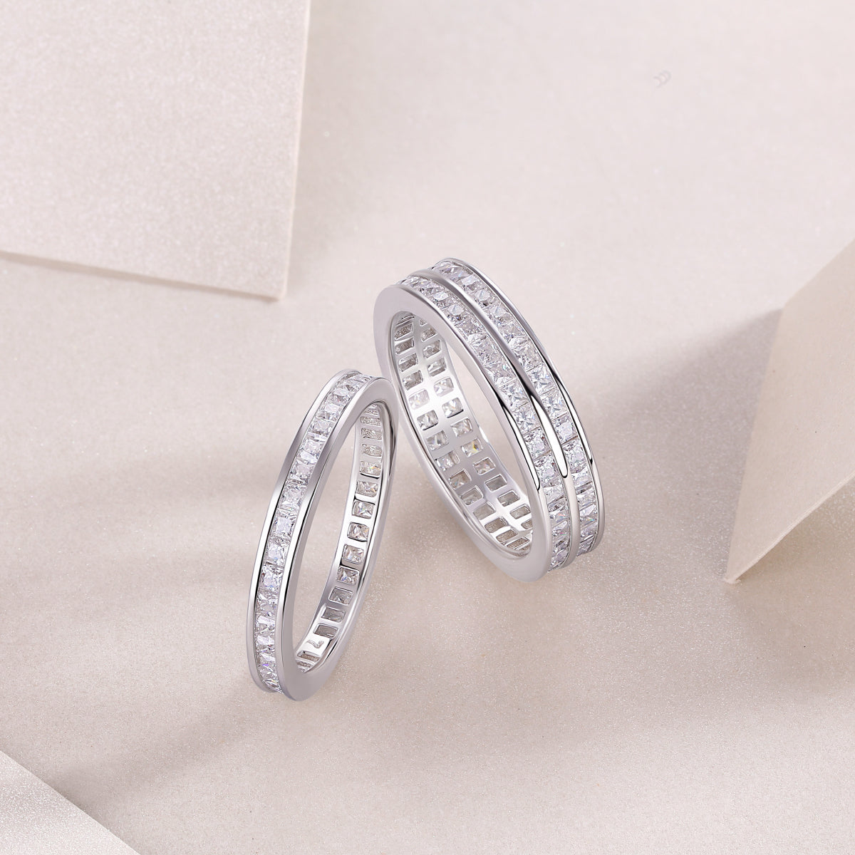 Planderful Moissanite Eternity Ring Set For Women 6.48CT Square Stones S925 Silver Plated Three Layer Glamorous Design