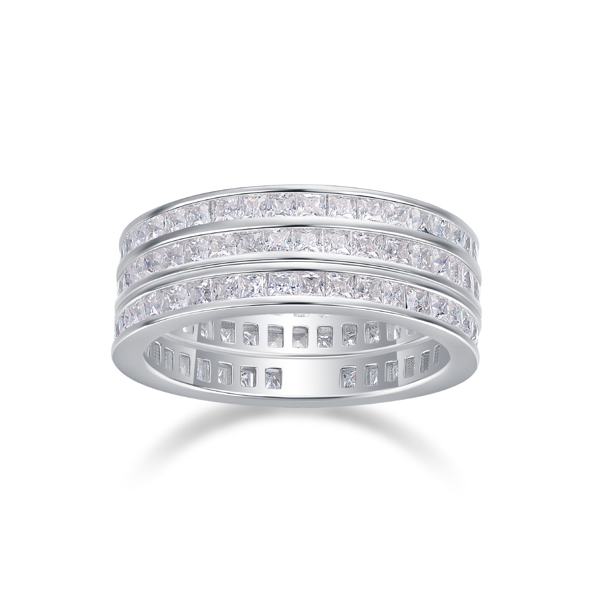 Planderful Moissanite Eternity Ring Set For Women 6.48CT Square Stones S925 Silver Plated Three Layer Glamorous Design
