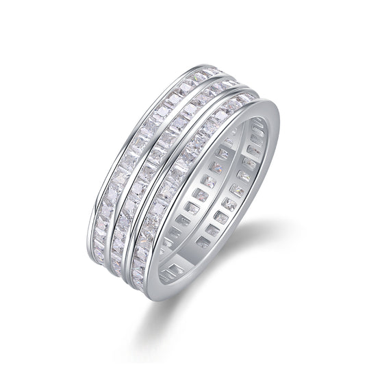 Planderful Moissanite Eternity Ring Set For Women 6.48CT Square Stones S925 Silver Plated Three Layer Glamorous Design