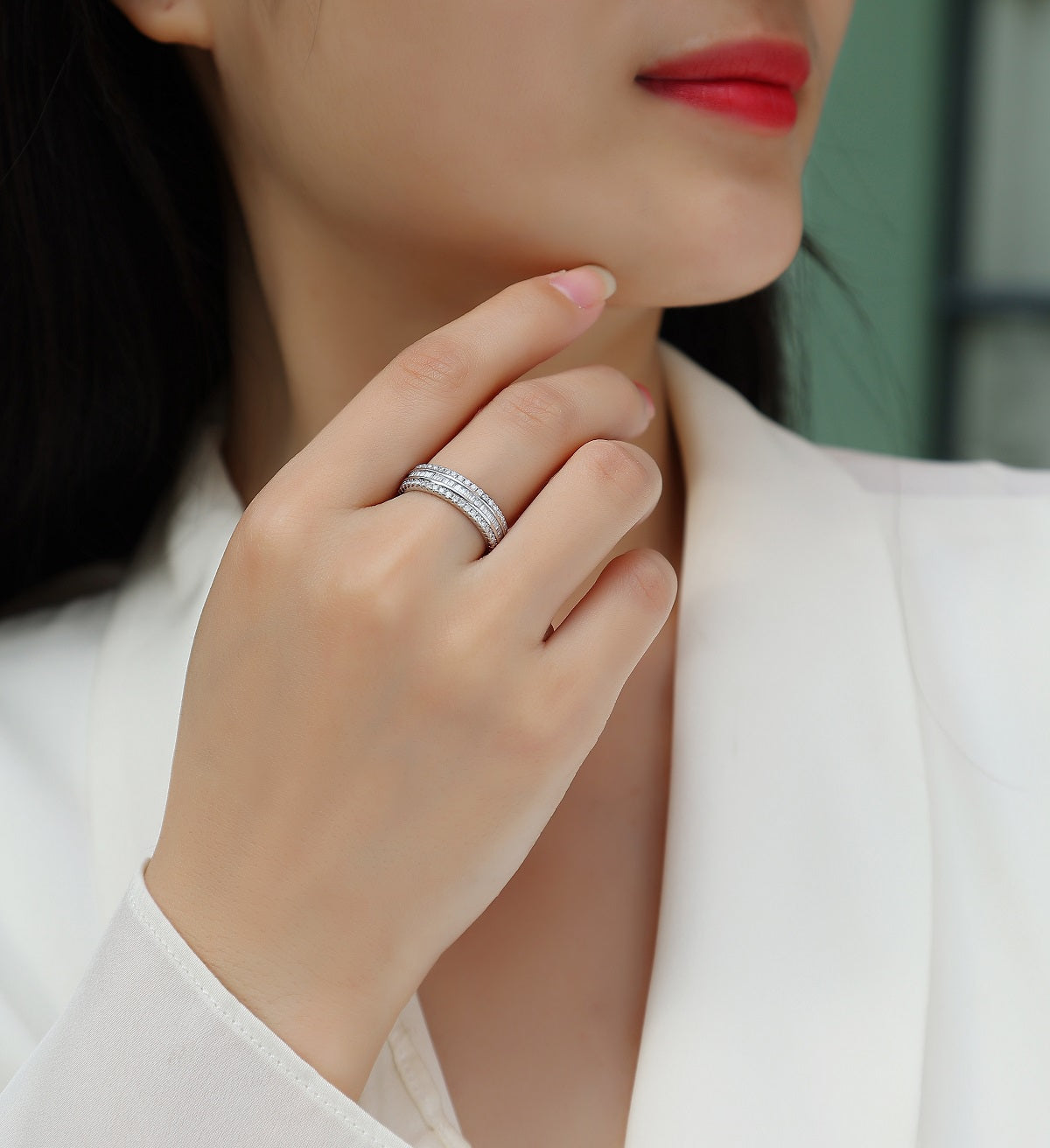 Planderful Moissanite Ring For Women With 1.1CT Sparkling Eternity S925 Silver Plated Three Layer Gleaming