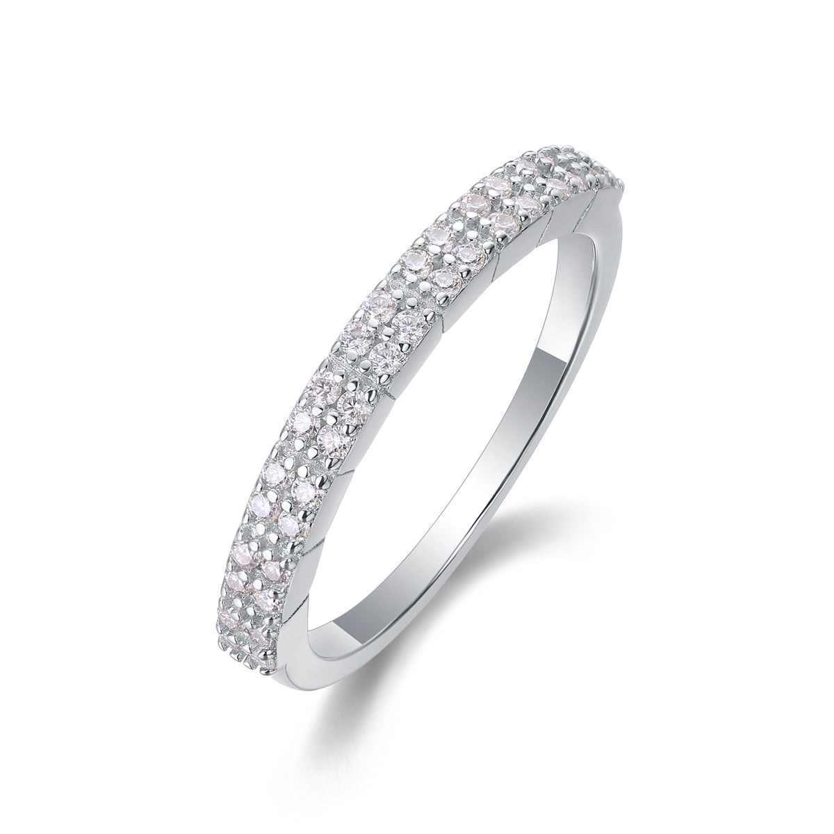 0.288 Carat Double Row Moissanite Half Eternity Ring in S925 Silver with Platinum Plating