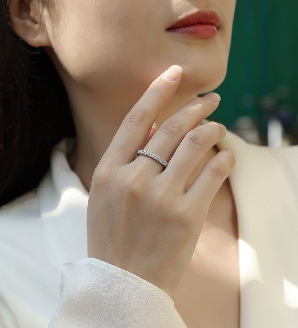 0.288 Carat Double Row Moissanite Half Eternity Ring in S925 Silver with Platinum Plating