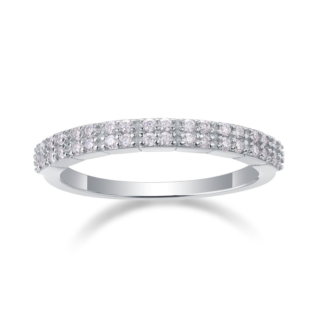 0.288 Carat Double Row Moissanite Half Eternity Ring in S925 Silver with Platinum Plating