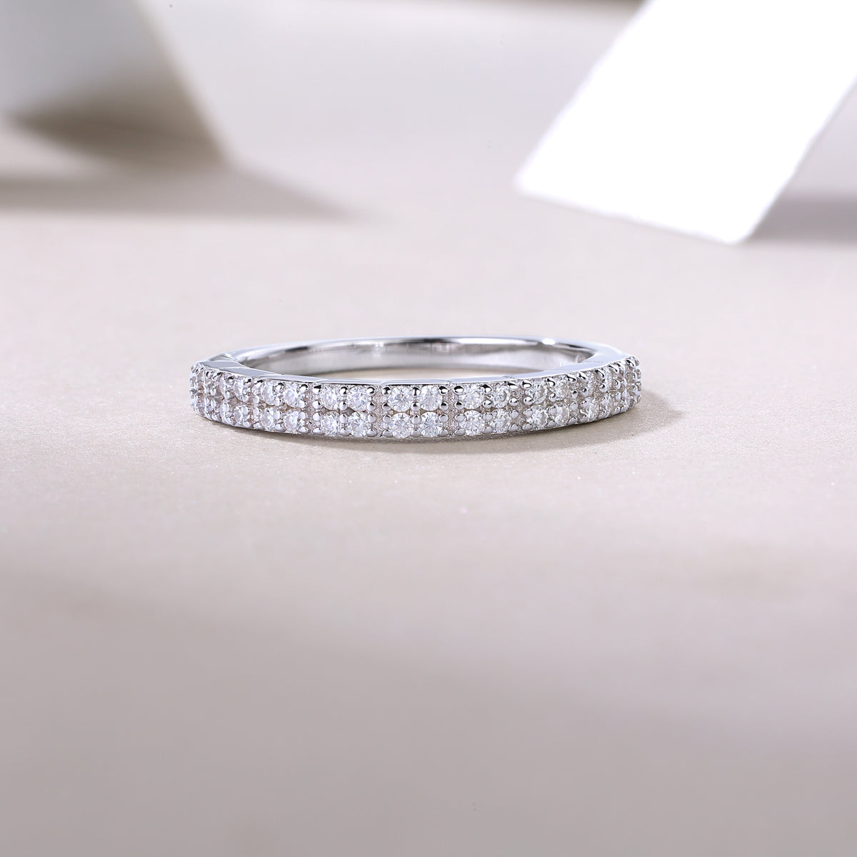 0.288 Carat Double Row Moissanite Half Eternity Ring in S925 Silver with Platinum Plating