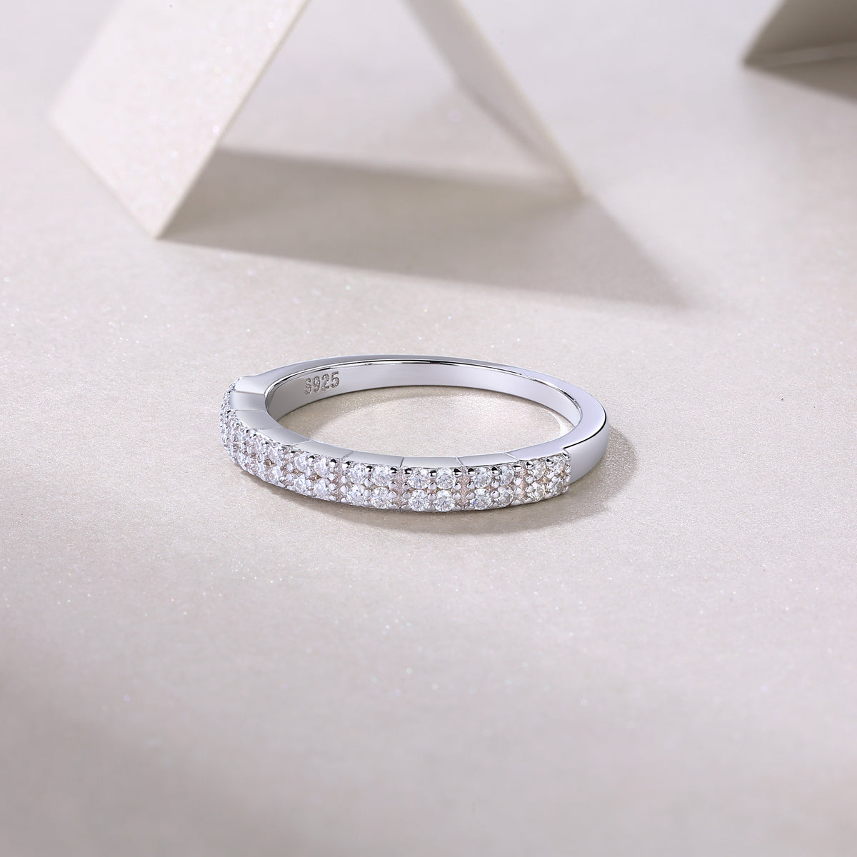 0.288 Carat Double Row Moissanite Half Eternity Ring in S925 Silver with Platinum Plating