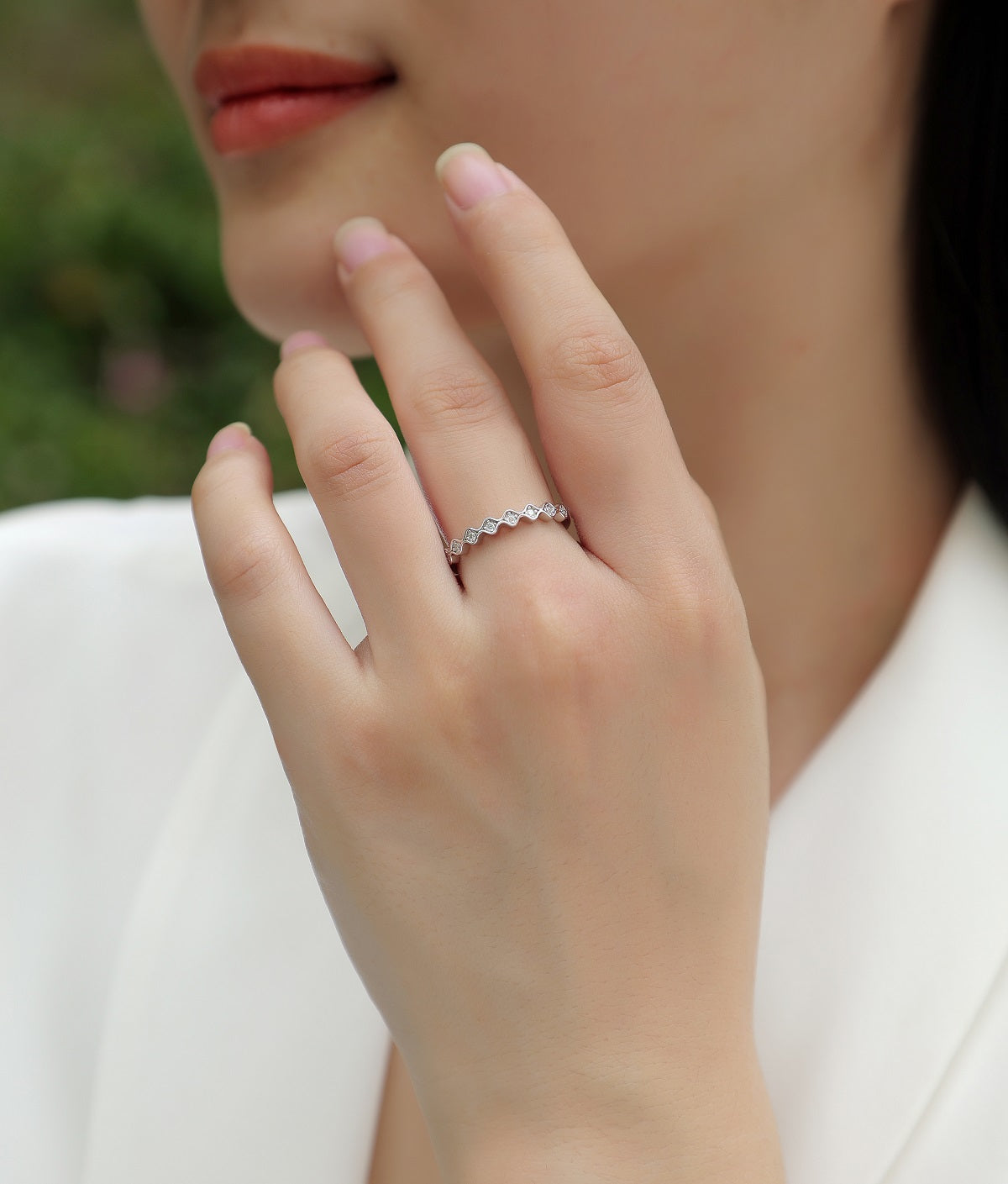 Planderful Moissanite Ring For Women 0.08ct S925 Silver Plated Wave Design Elegant Gift