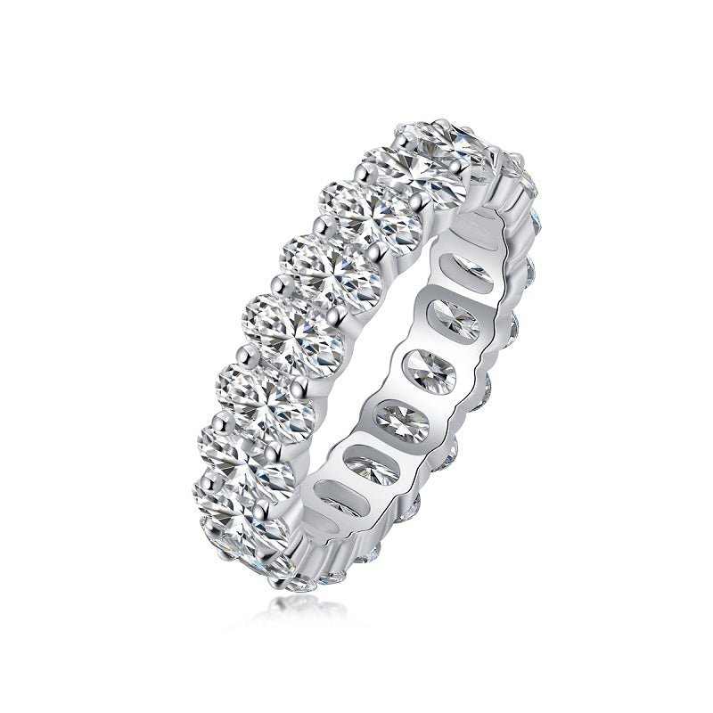 Planderful Moissanite Eternity Ring 6.0CT Oval Row S925 Silver Plated For Women Gift Idea