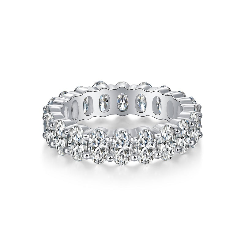 Planderful Moissanite Eternity Ring 6.0CT Oval Row S925 Silver Plated For Women Gift Idea