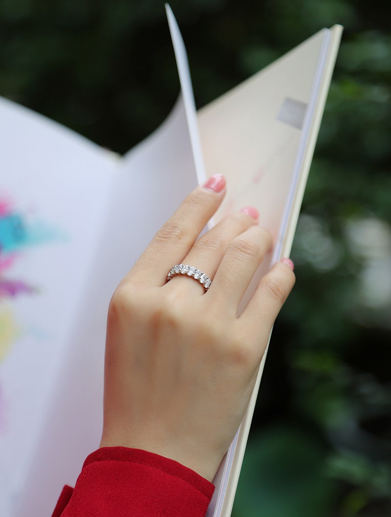 Planderful Moissanite Eternity Ring 6.0CT Oval Row S925 Silver Plated For Women Gift Idea