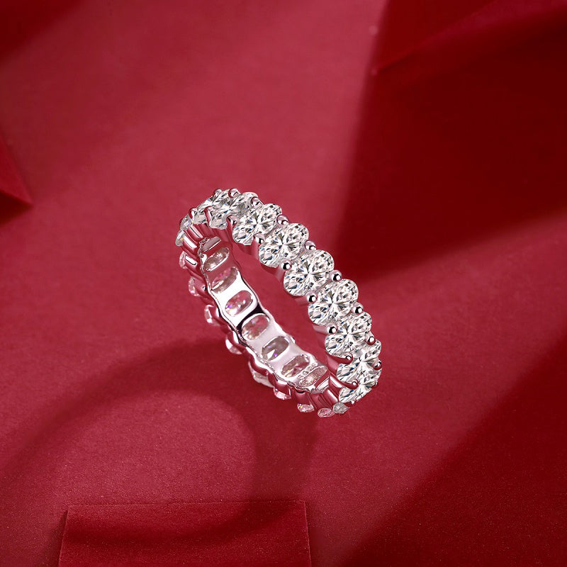 Planderful Moissanite Eternity Ring 6.0CT Oval Row S925 Silver Plated For Women Gift Idea