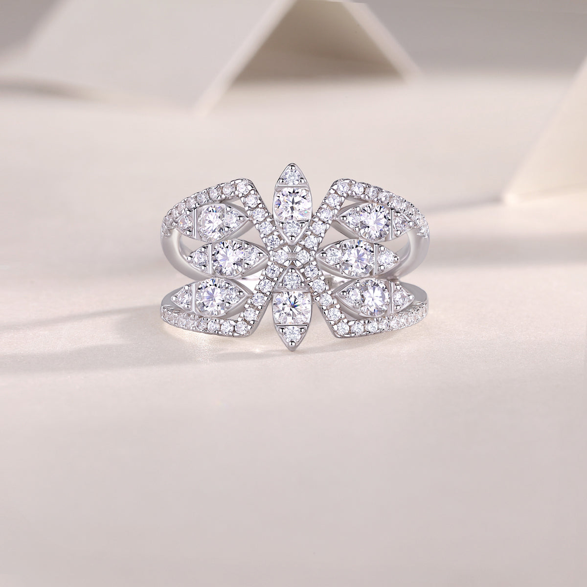 Planderful Sparkling Moissanite Ring 1.0ct Sterling Silver Plated Butterfly Flower Design For Women