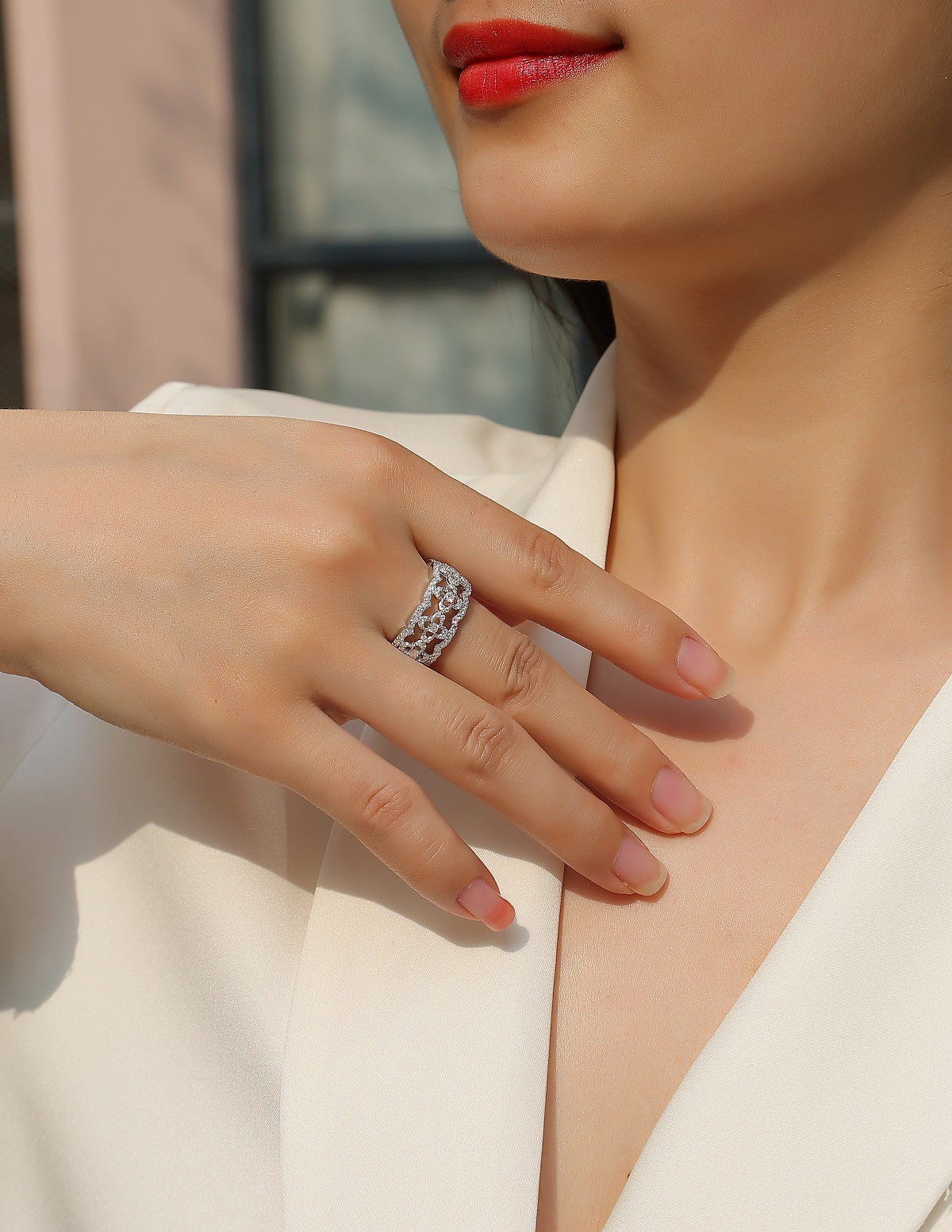 0.702 Carat Moissanite Sterling Silver Four Leaf Clover Ring for Women